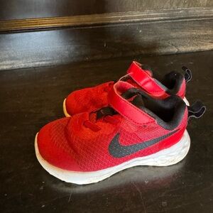 Nike Kids Red and Black Velcro Sneakers
